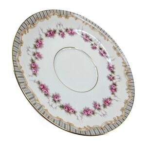 Vintage Noritake China Ridgewood Saucer, Pink Rose Garland, Gold‎ Accent